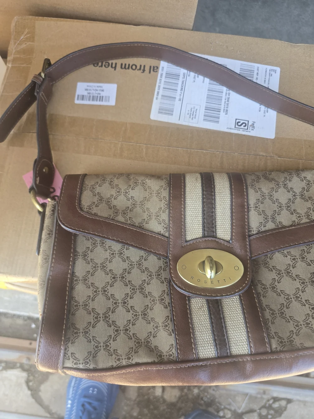 Rosetti Brown Patterned Canvas & Leather Messenger Bag